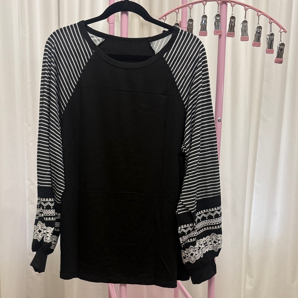 Black and White Striped Women's Top